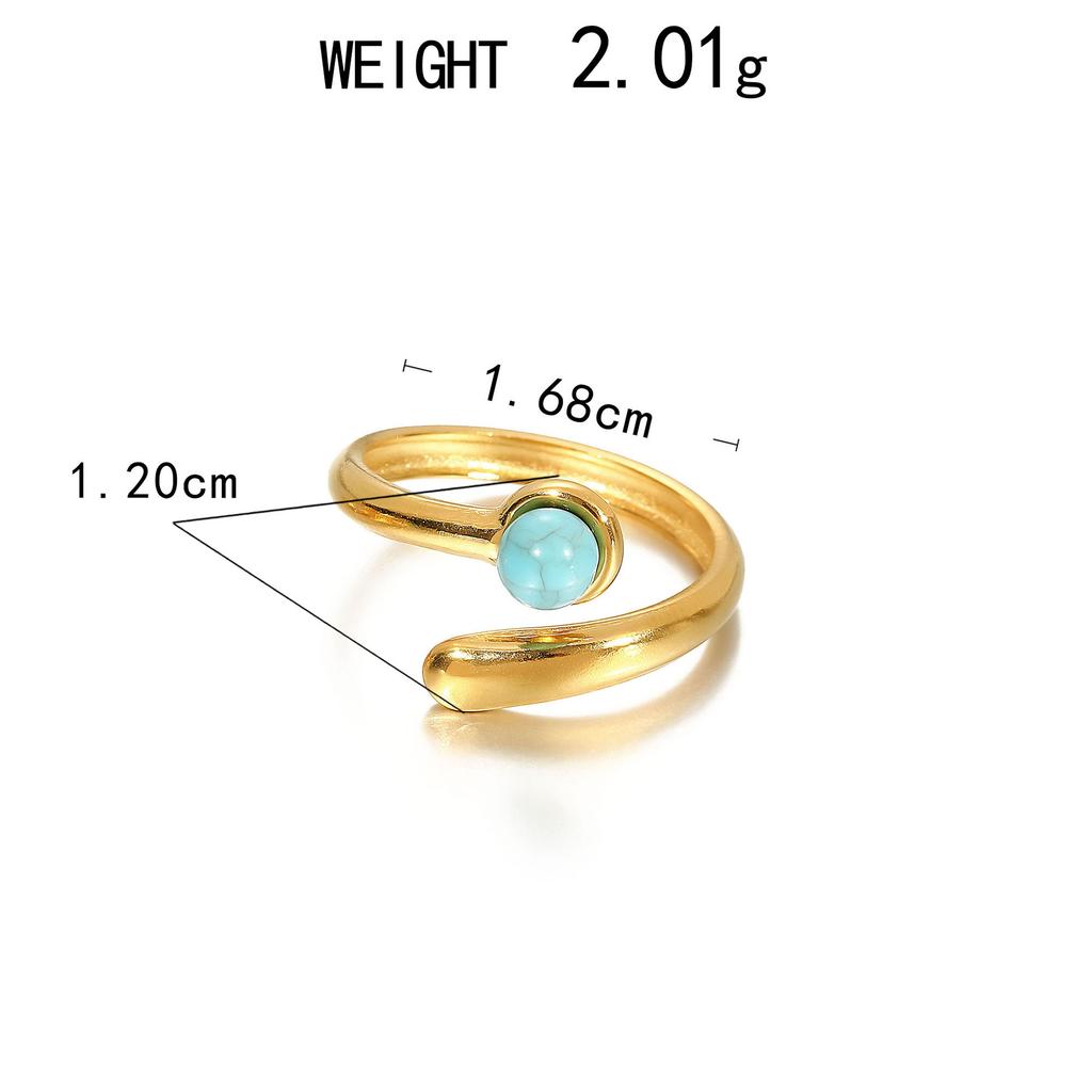 Stainless Steel Ring, Vacuum Plated 18K Gold Turquoise Rudder Sun Opening Bracelet