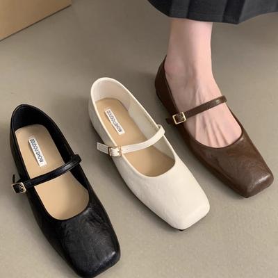 Gentle Square Head Flat Sole Shoes Women's 2025 New Spring and Summer Brown with Skirt Mary Jane Shoes
