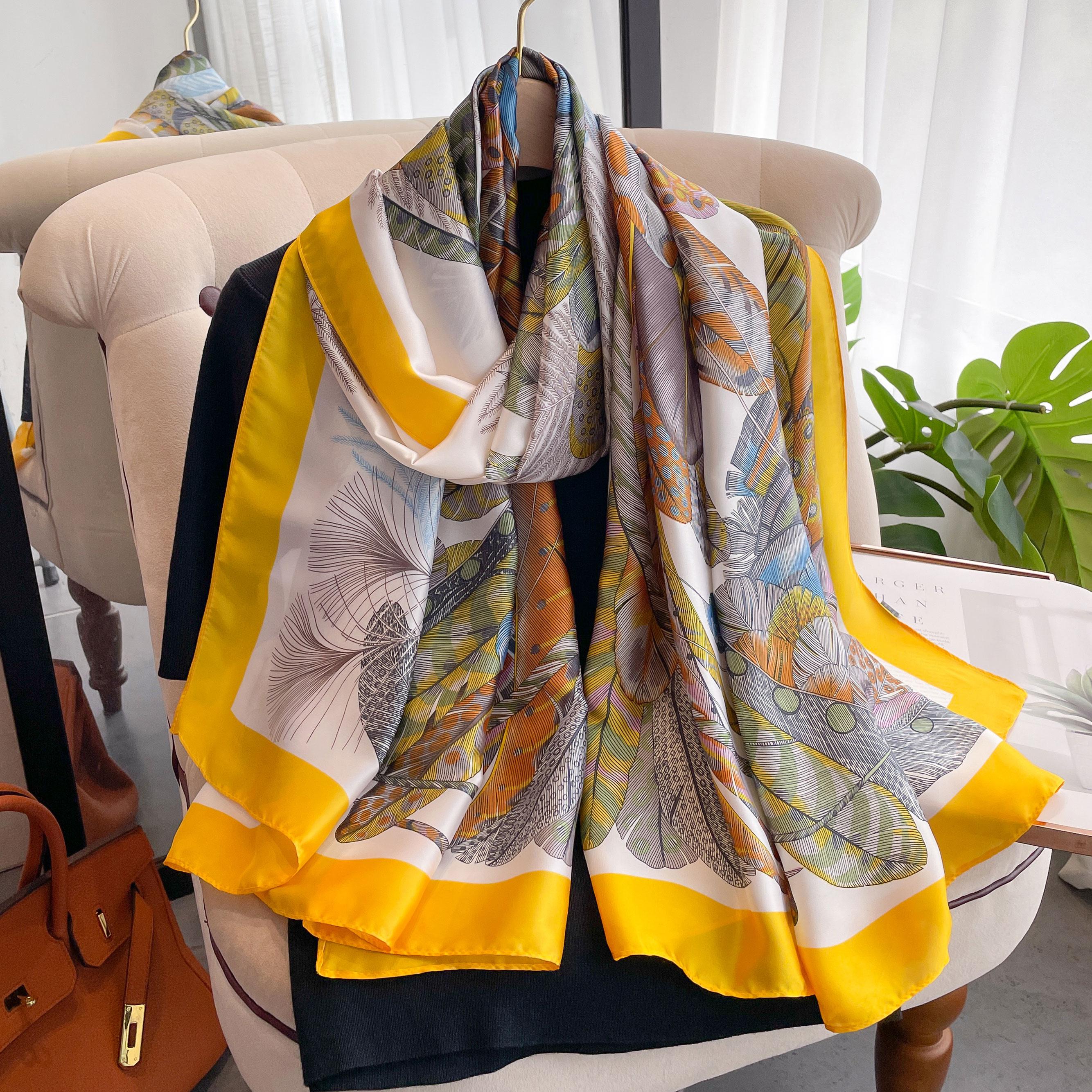 

Style 180*90CM Fashion Dustproof Big Bandanna Popular Satin Finish Silk Shawls Scarves Luxury Print Sunscreen Beach Towel