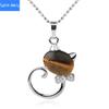 Natural Stone Cute Cat Pendant Multicolor Semi Gem Personalized Necklace