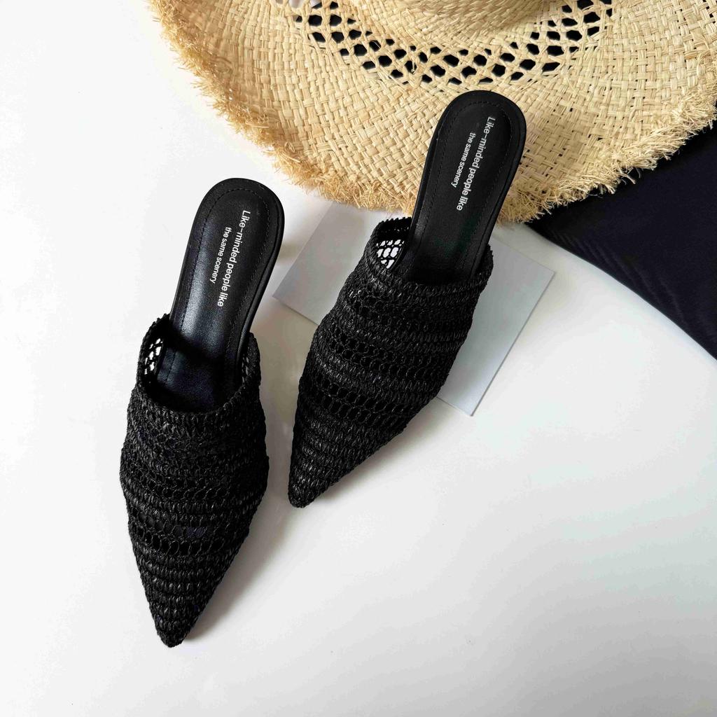 Fashion Women's Mueller Slippers Pointed Toe Slingback Stiletto Heels Sandals 2025 Summer New Heeled Shoes for Woman Slides Women