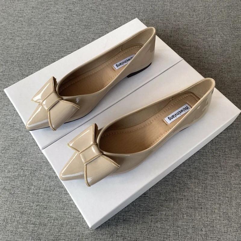 Fashion Shoes For Women 2024 Flat With Bow Flats Ladies Summer Footwear Pointed Toe Bride Luxury Leather Casual Red Fashion Lastest Shoe