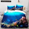Underwater World King Queen Duvet Cover Cartoon Ocean Animal Bedding Set for Kids Fish Coral Sea Life Soft Polyester Quilt Cover