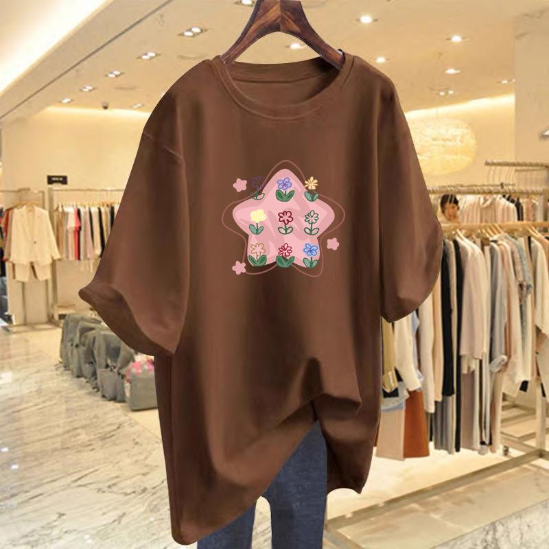 Cotton Sweet Cute Star Flower Short Sleeve T-Shirt Women's Summer Loose New Design Niche Half-Sleeve Top