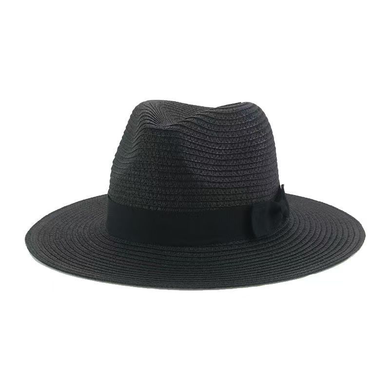 Straw hat, beach hat, Panama solid color bow, casual men's and women's Tibetan cowboy hats, sunshade, European and American popular hats