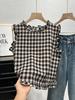 Women's French Retro Plaid Sleeveless Top - Summer Fashion with Ruffled Hem and Tie-Up Open Back