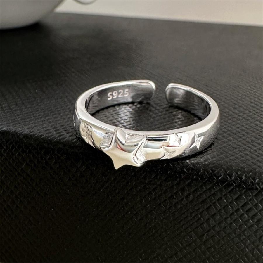 925 Sterling Silver Retro Brushed Open Finger Ring - Women's High-End Niche Light Luxury, Trendy and Non-Fading.