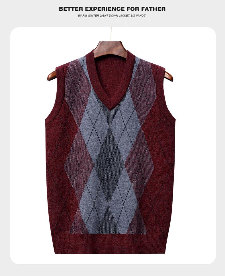 Men's Winter Sleeveless Plaid Knit Sweater Vest - Thick & Warm, Middle-aged Casual Style