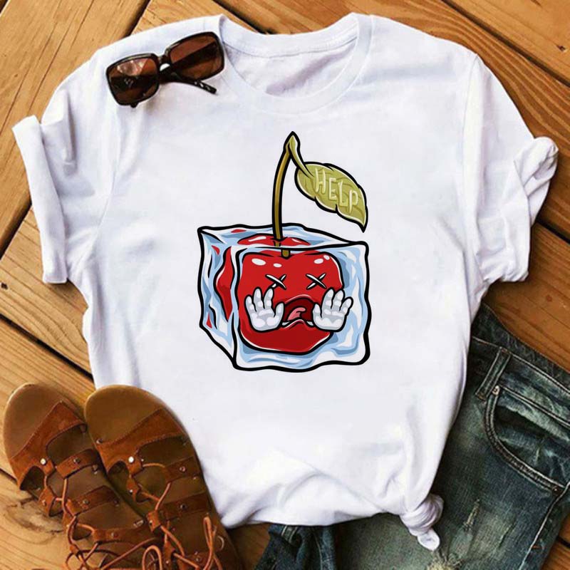 Maycaur Tee Women T-shirt Summer Short Sleeve Avocado Print Clothes Fashion Cartoon Fruit Graphic T Shirt Kawai Female Tops TEE