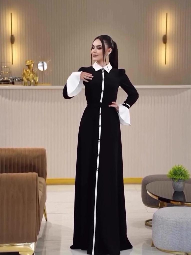 European & American 2026 Vintage College-Style Spring Long-Sleeve Waist-Cinching Dress