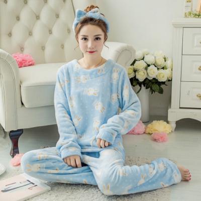 Women's Long-sleeved Flannel Pajamas Set Spring Autumn Cartoon Sleepwear Thickened Warm Printing Plush Cute Sleeping Suit Set