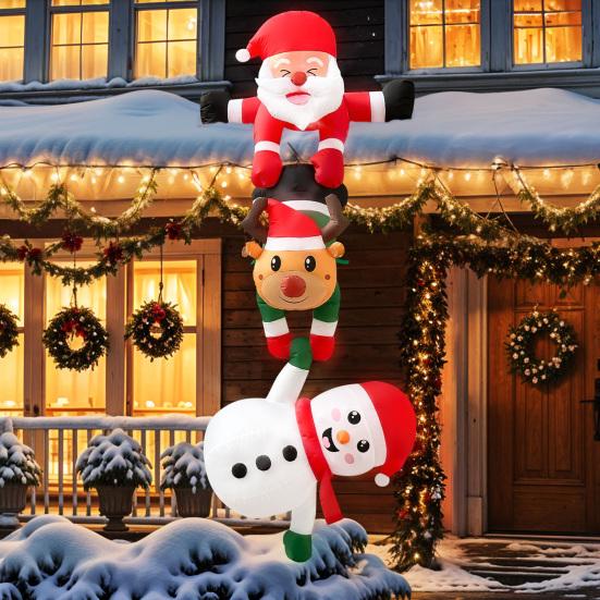 Lighted Christmas Inflatable Figurine Large Cute Blow Up Snowman Penguin Gingerbread Man Santa Ornaments with Built-in LED Light for Lawn Party Decor