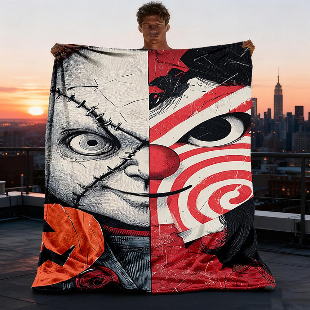 1pc Horror Outdoor Personalized Flannel Blanket, Soft, Lightweight Personalized Flannel Blanket, Digital Printing, 75X95CM