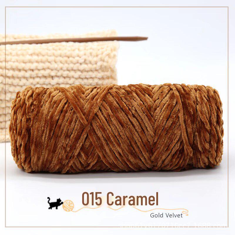 Golden Chenille Silk Velvet Yarn: Medium-Thick Polyester Yarn for Scarves, Glossy Velvet Crochet, and Wool Knitting Projects.