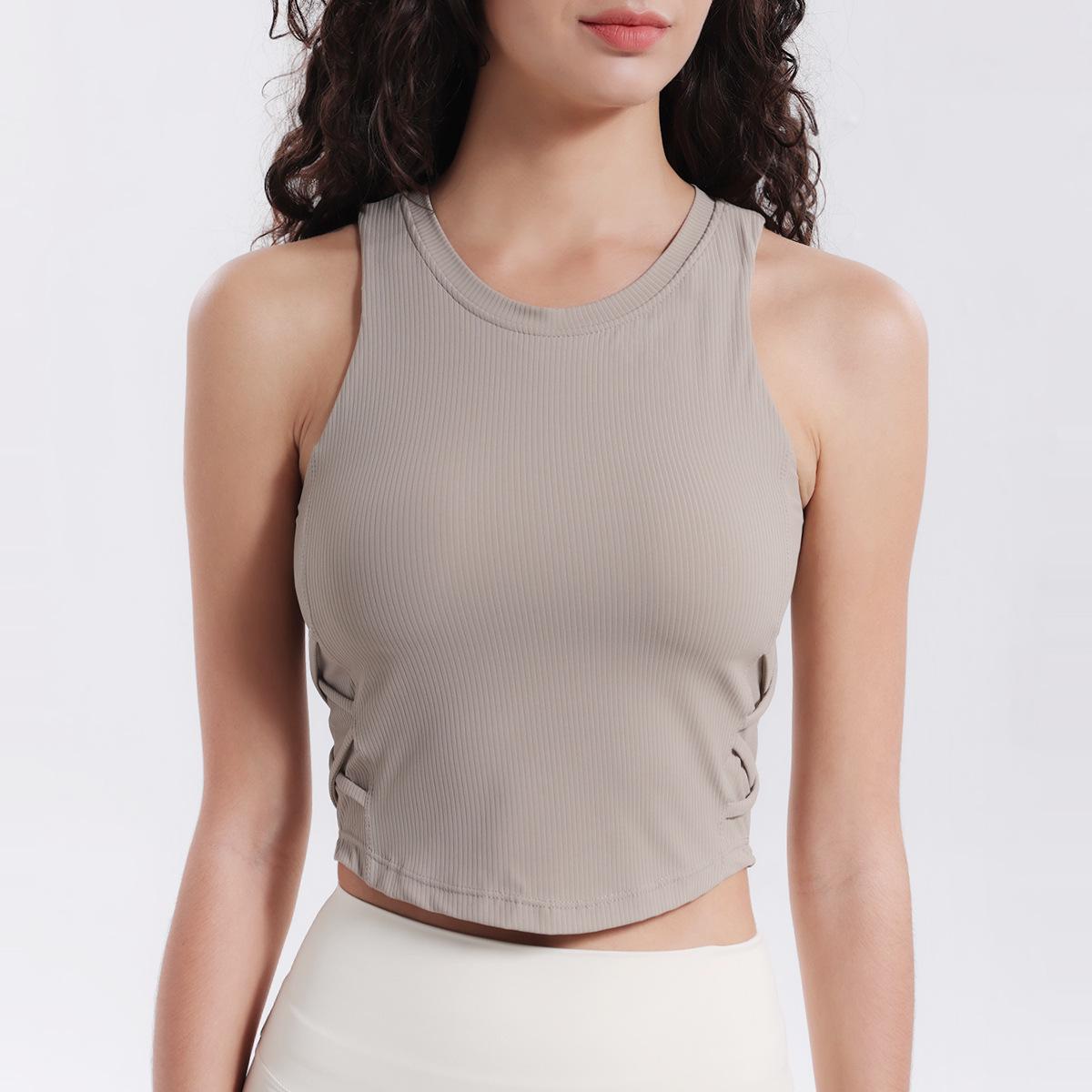 

Жилет для йоги Lulu, осень 2024 г., с перекрещивающимися вставками по бокам на талии, высокой эластичностью, влагоотводящим и мягким спортивным бюстгальтером. L (115-130 jin)