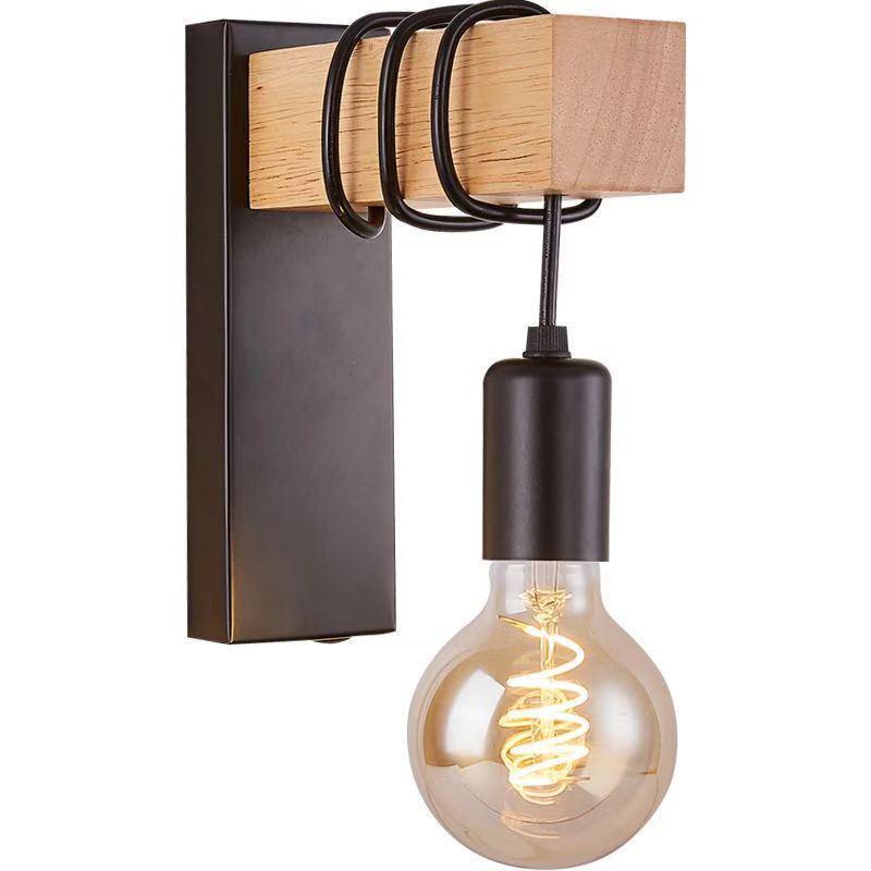 American Iron Art Wood Wall Lamp, E27 Single Head - Bedroom, Hallway, Corridor