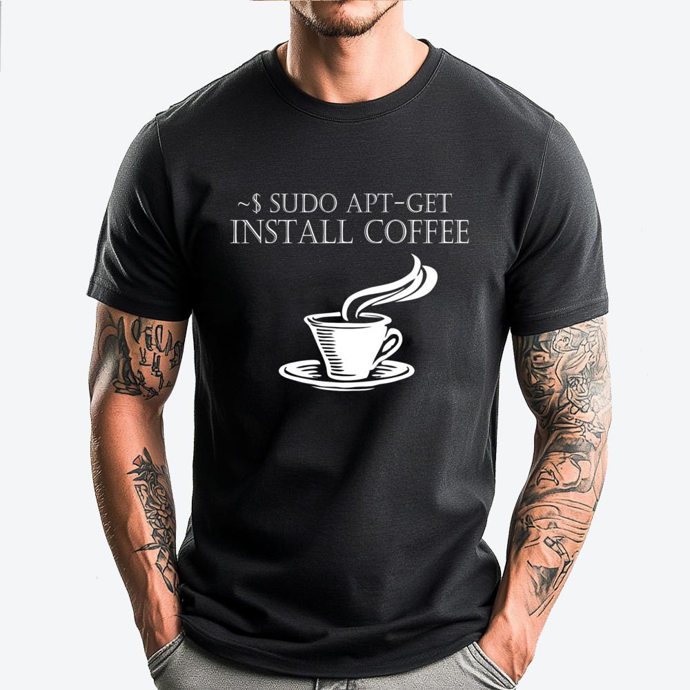 Linux Computer Nerds Sudo Apt Get Install Coffee Fashion T Shirt Men New Year 2025 Illustration Camiseta - Men s Summer Cotto... S разноцветный