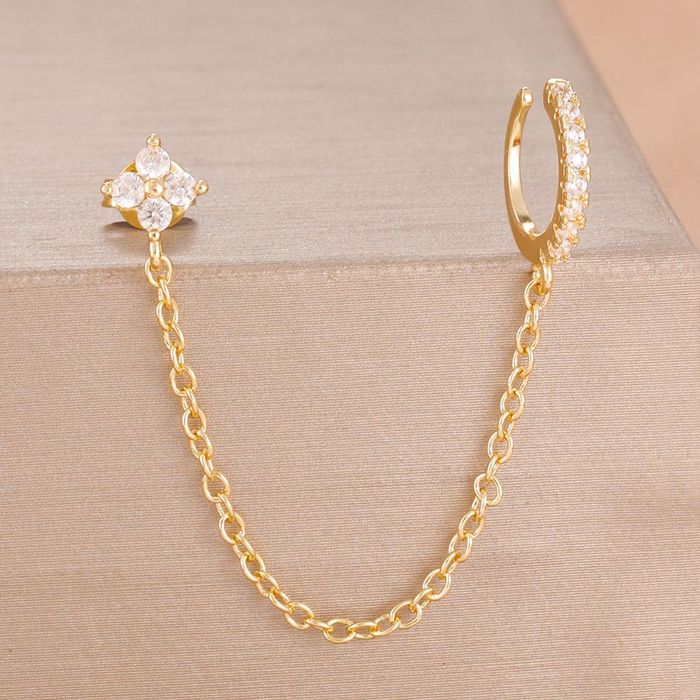 Simple Stainless Steel Gold Color Chain Tassel Dangle Earring Stainless Steel Ear Stud Ear Clip Hypoallergenic Women's Jewelry