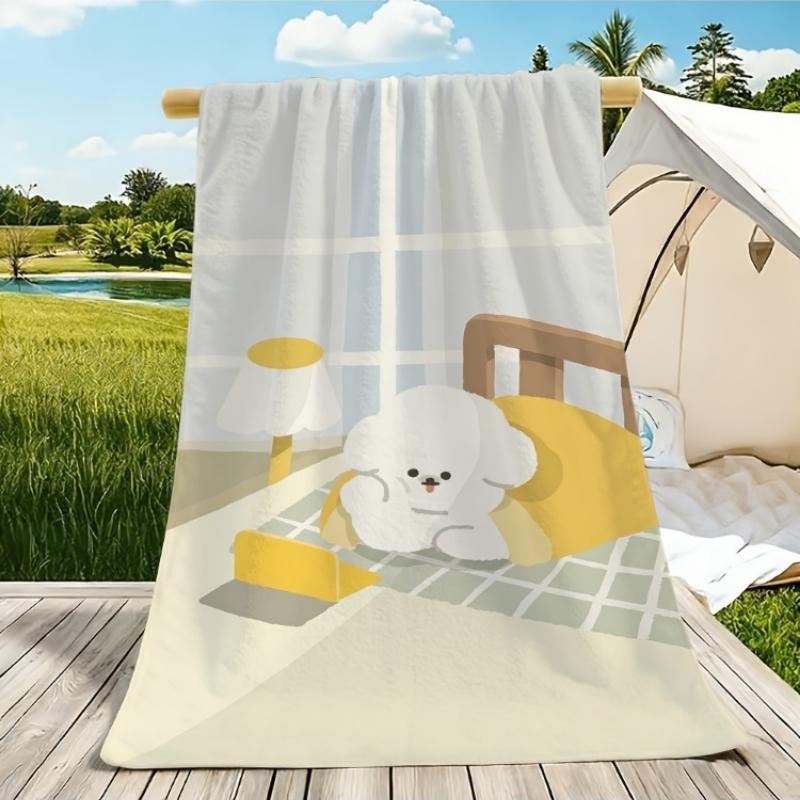 

2D Flat - 1pc 2D Microfiber Beach Towel With White Dog And Tablet | Soft, Skin-Friendly, Non-Shedding, Easy To Clean, Durable W30*H60(CM)