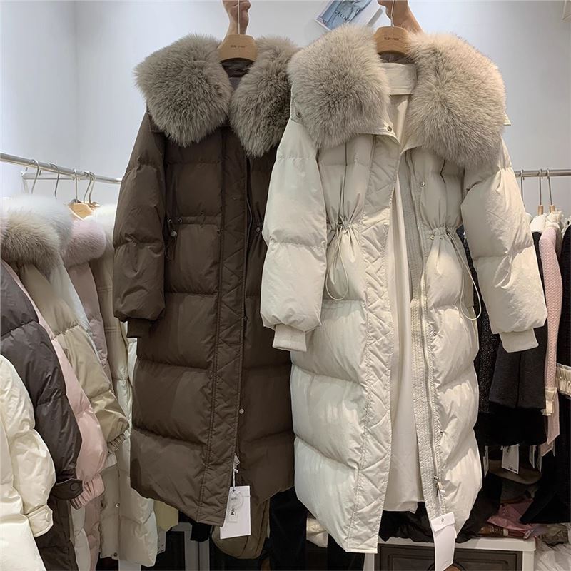 Winterjacke, lang, knielang, mit Daunen- und Baumwollfutter, dick gefüttert, Oversize-Baumwollmantel