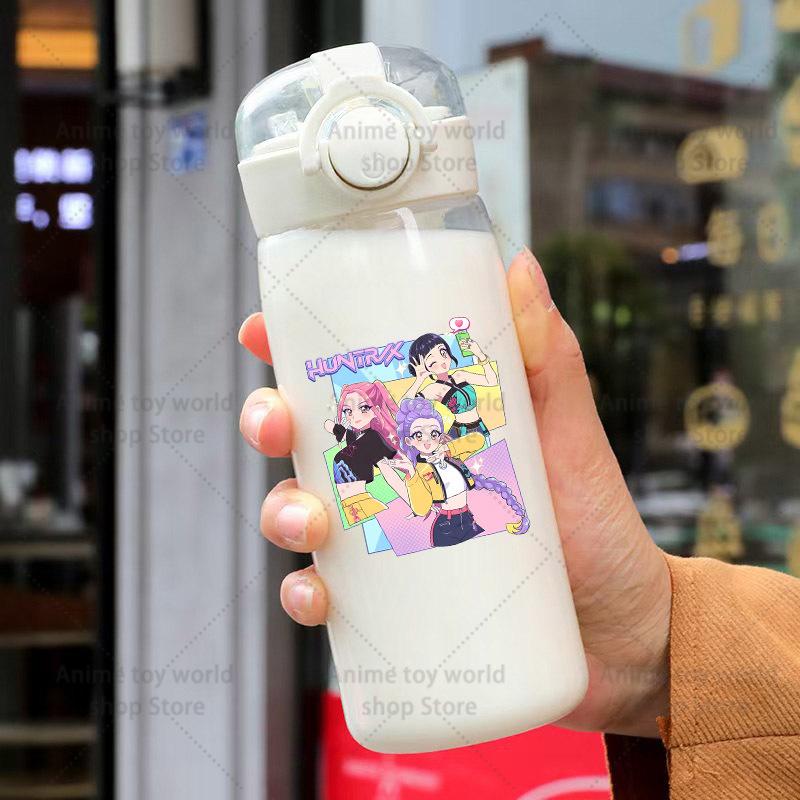 KPop Demon Hunters Sports Transparent Water Bottle Portable Gym Travel Clear Leakproof Drinking Frosted 400ml Play Entertaining Safe Kid Friendly Fun