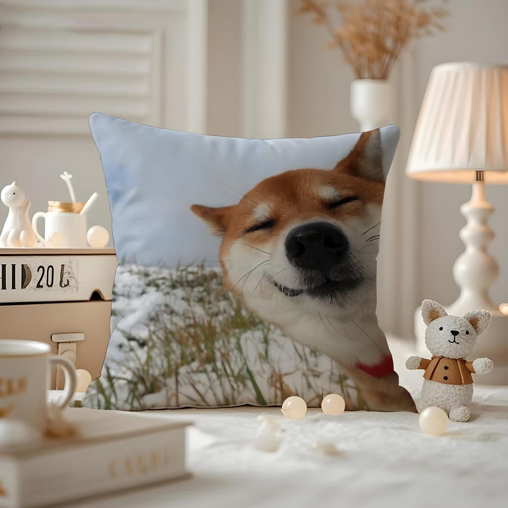 Cute Shiba Inu Cushion Cover Antidustmite Pillowcase Invisible Zipper Silky Short Plush Sofa Cushion Cover