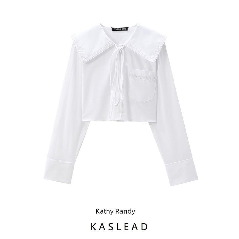 Kaslead New Arrival Women's Clothing Fashion Style Fashion Minimalist All-Match Small Round Lapel Short Shirt 8733002