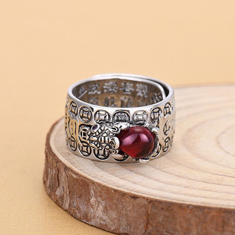 Personality Retro Silver Plated Six Word Truth Ring Gold for Toad Stamper Heart Sutra Ring Men Women Wealth Lucky Jewelr