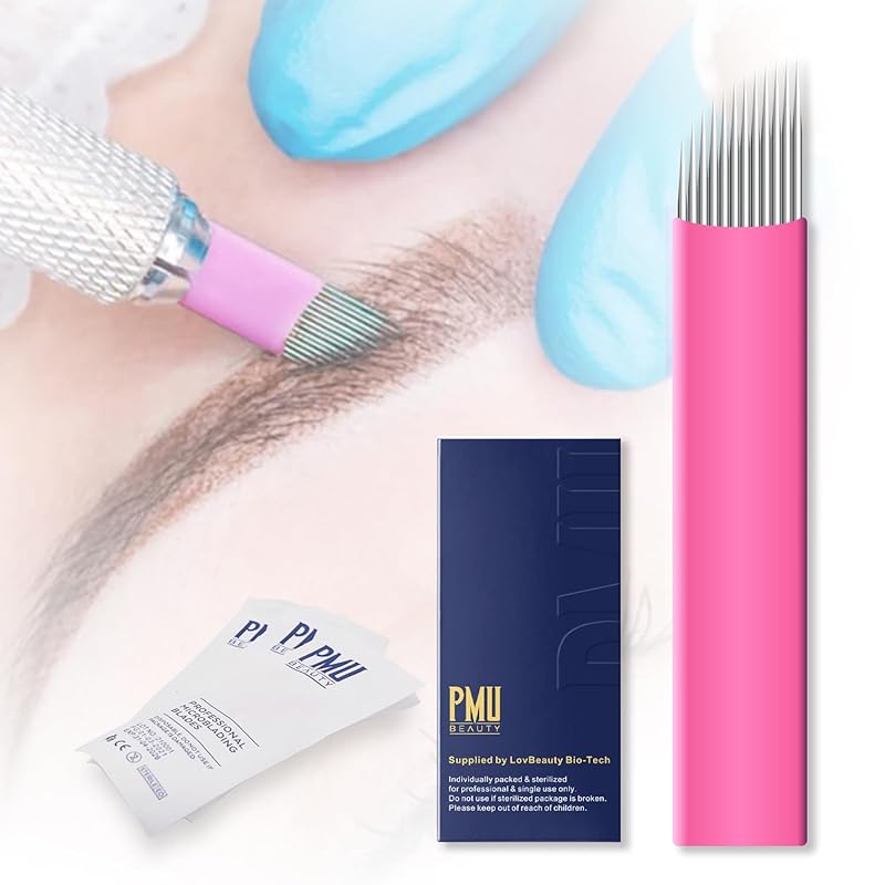 50Pcs Professional Nano Microlading Needles U Shape Microblades 0.18mm Diameter Disposable Manual Eyebrow Tattoo Blades for Hair Strokes Permanent 12 Curved Flat