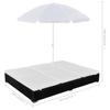 Outdoor Lounge Bed with Sun Umbrella Poly Rattan Black