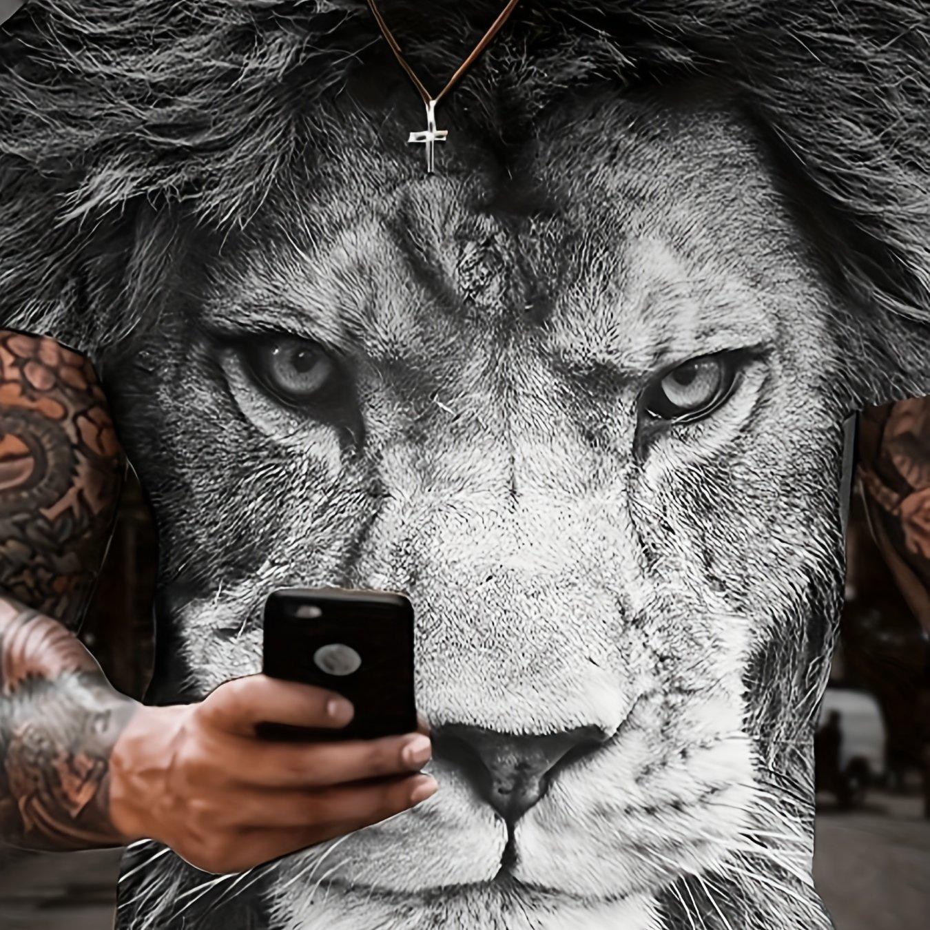 Men s 3D Lion Head Graphic Printed T-Shirt Realistic Animal Black White Skeleton Face Short Sleeve O-Neck Tops Summer Casual Plus Size Streetwear Tee S синий