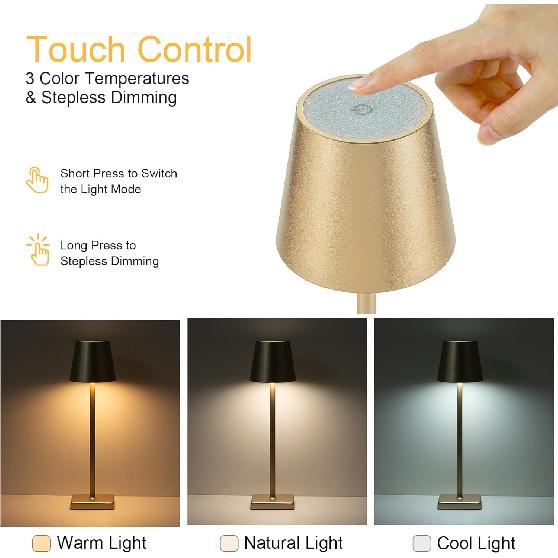 2 Pack Rechargeable Cordless Table Lamps, 5200mAh Battery Touch Table Light, Aluminum Shell Stepless Dimmable Portable LED Desk Lamp for