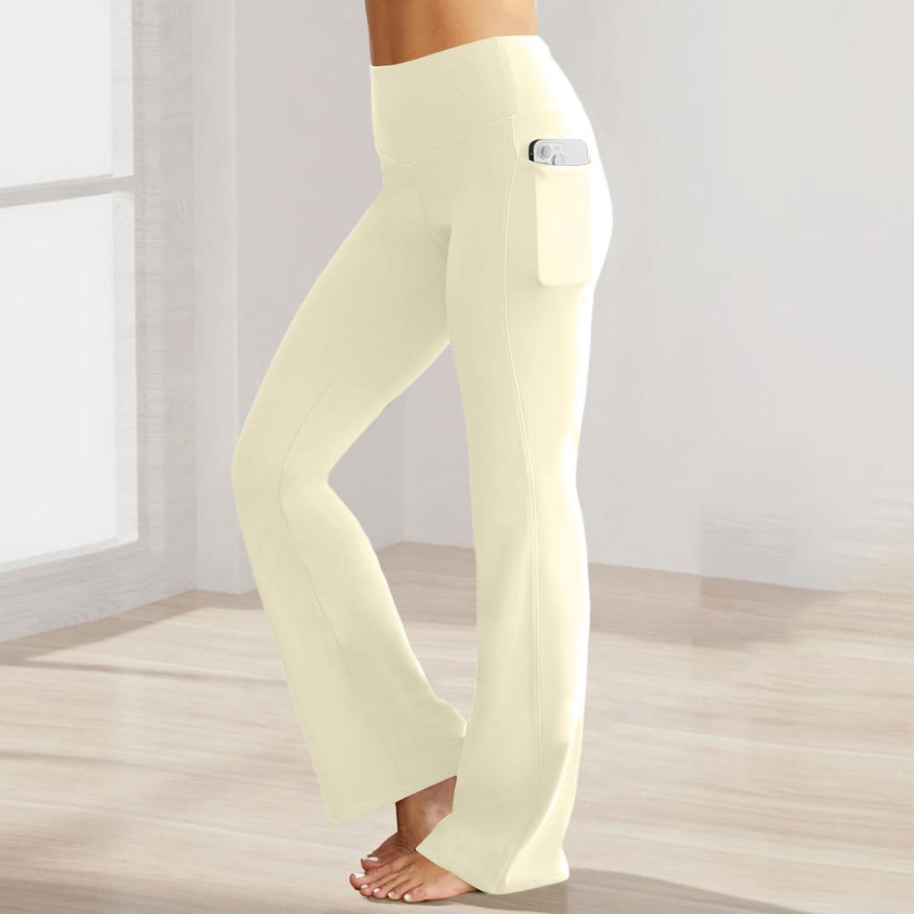 Damen Yoga-Hose mit hoher Taille und weitem Bein mit Taschen