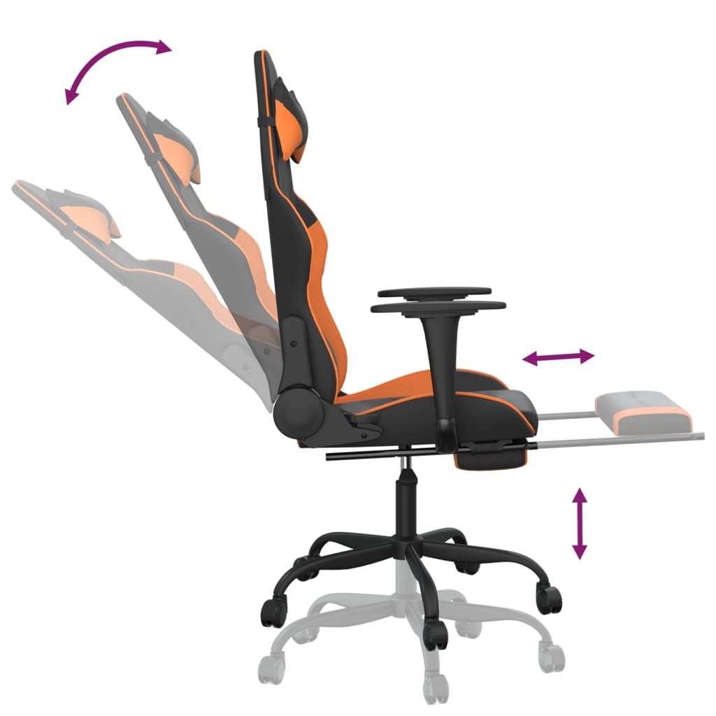 Gaming Chair with Massage Function and Footrest Black & Orange Faux Leather