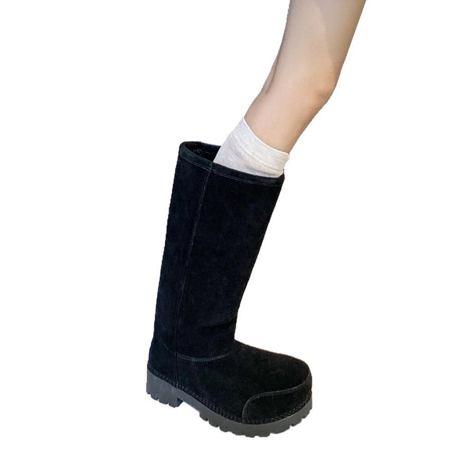 Kuskinnversjon~ Varm huhu tykksålet stygge storhodet snøstøvler dame høst og vinter varm saueskinnspels integrert lange støvler