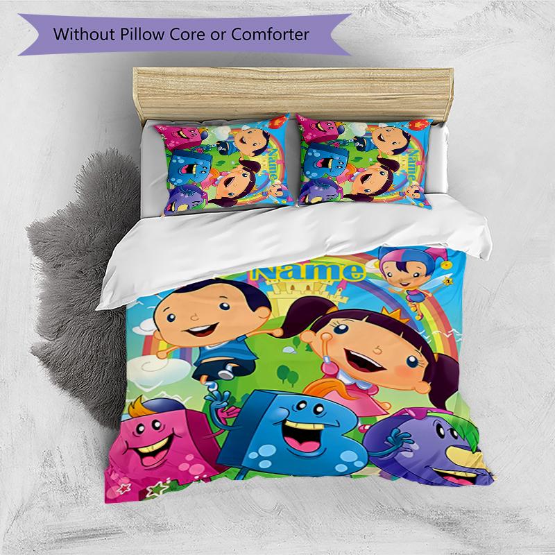 3pcs Custom Name ABC Monsters Bedding Set Duvet Cover Closure Includes 1 Duvet Cover & 2 Pillowcases for All Seasons Bedroom Decor