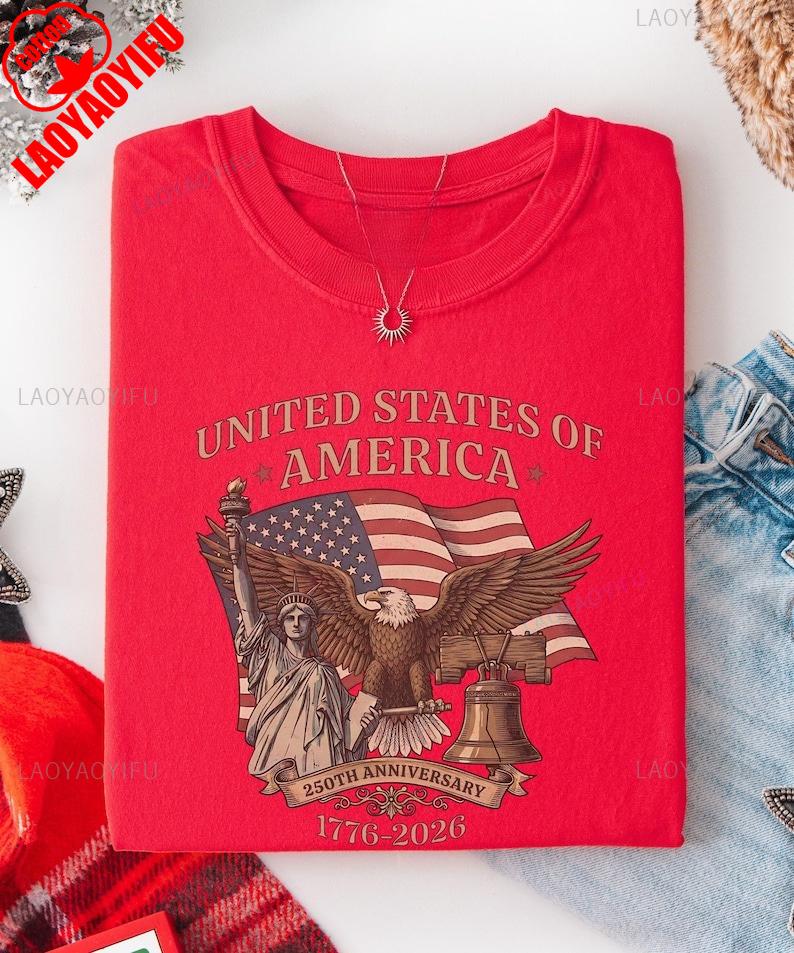 250th Anniversary Shirt Vintage Independence Day  Happy Birthday Unisex Tshirt Regular Short Sleeve Allmatch S
