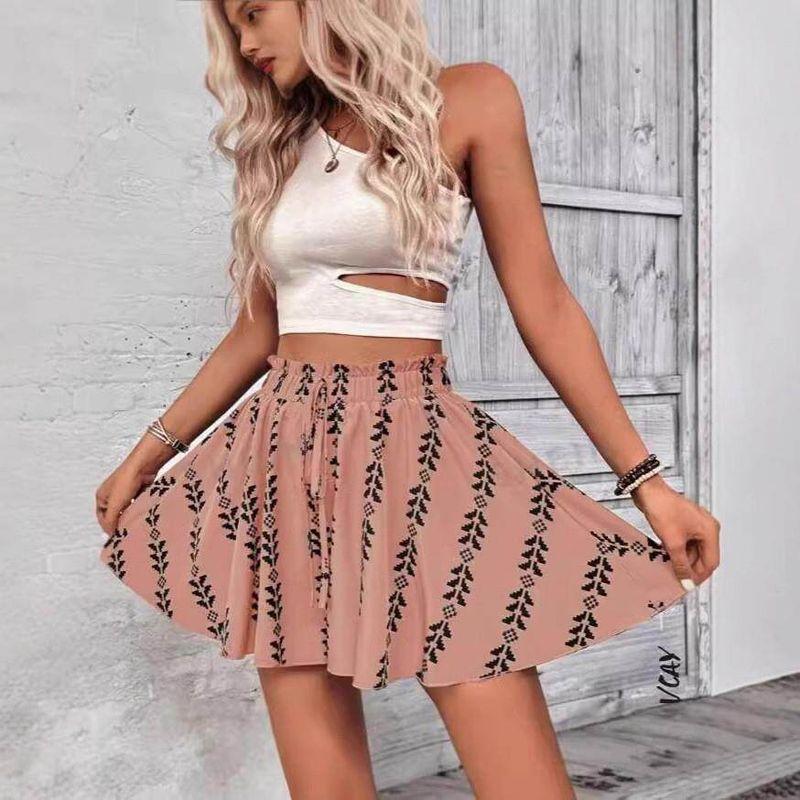 New Style Sweet Printed Ruffled Skirt Green 2XL