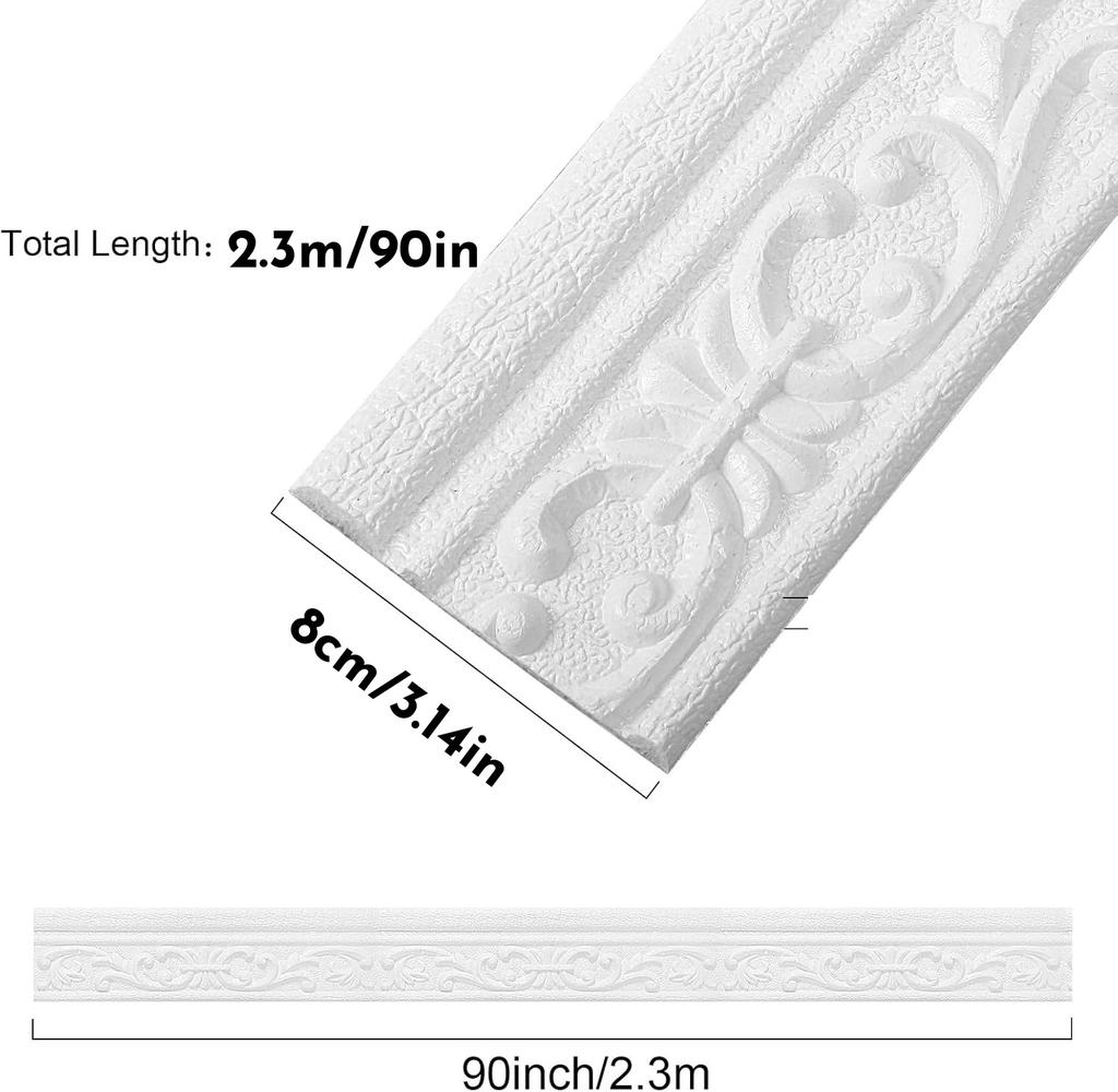 1pc 8cmx2.3m Self-Adhesive 3D Wall Trim Strip Home Decor Wall Molding Line DIY Baseboard Ceiling Trim Sticker Widening Decor