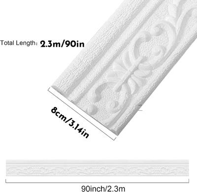 1pc 8cmx2.3m Self-Adhesive 3D Wall Trim Strip Home Decor Wall Molding Line DIY Baseboard Ceiling Trim Sticker Widening Decor