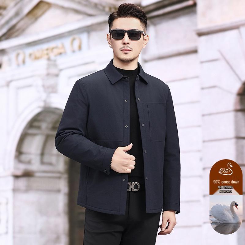 Men's Hooded Winter Jacket with Detachable Liner – 90% Goose Down, Warm Mid-Length.