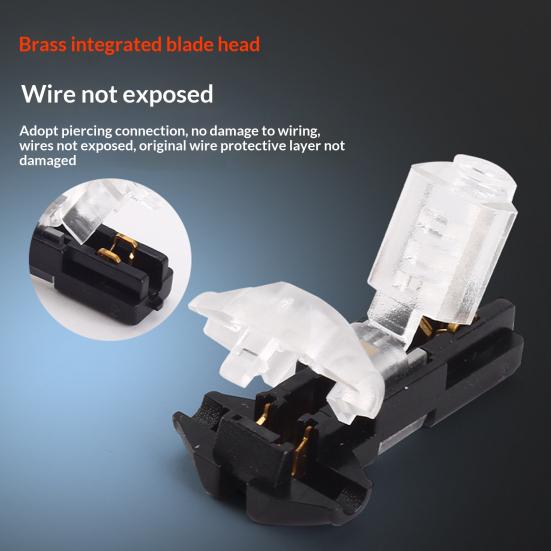 10/20/30/40/50Pcs T Tap Wire Splice Connectors 3 Way 1 Pin Solderless Low Voltage Cable Connectors No Stripping 18-22 AWG Wires Quick Connector