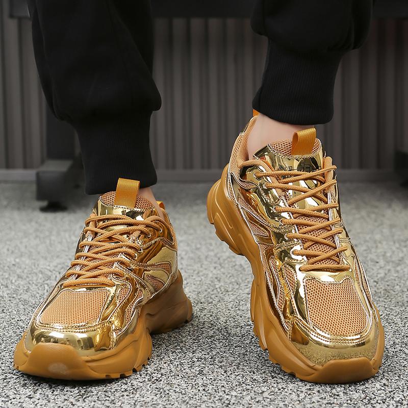 

Мужская золотая спортивная обувь кроссовки студенческие хип-хоп черные туфли высокие баскетбольные кроссовки большого размера EU: 38 золотой