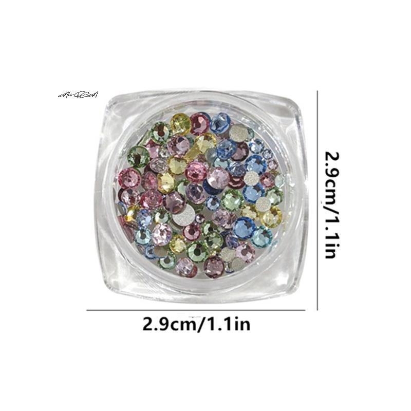 100Pcs Colorful Mini Nail Crystal Diamonds - round Flat Bottom Glitter Rhinestones for Nail Art Manicure Decoration