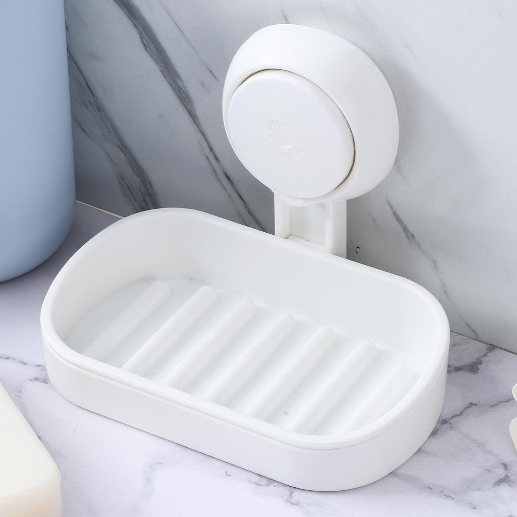 White Suction Cup Soap Dish Holder Draining Tray Wall Mount Storage Box Shower Soap Holder Portable Soap Dishes Household