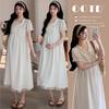 2026 Summer Maternity Lyocell Floral Lace Patchwork Stripe Two-Piece Dress
