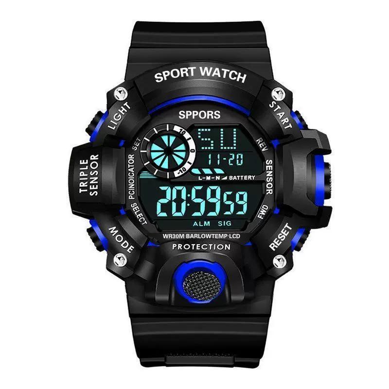 Fashion Men's Watch Sports Electronic Wristwatch Large Dial Multifunctional Waterproof Luminous Alarm Kids Male's Military Watch