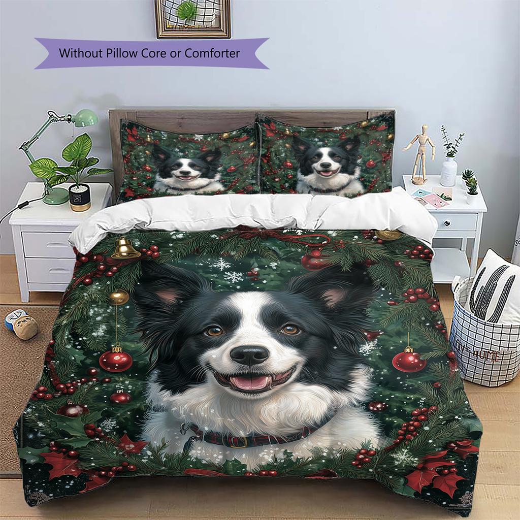 Border Collie Pattern Bedding Home Decoration Birthday Gift (1 * duvet cover + 2 * pillowcase, without core)