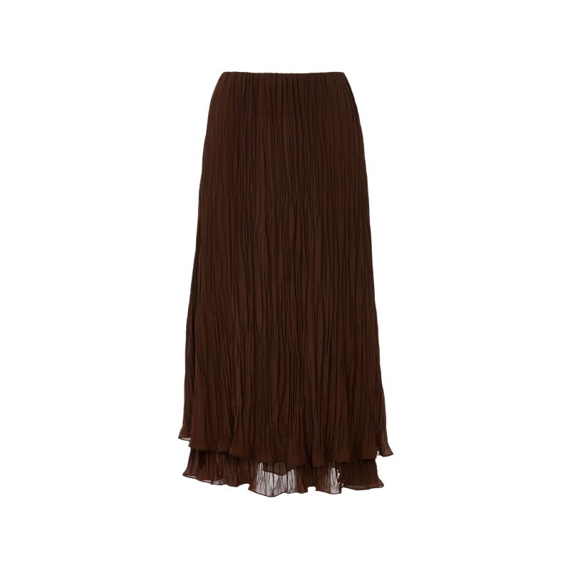 Langzi Retro Double-Layer A-Line High-Waist Long Skirt
