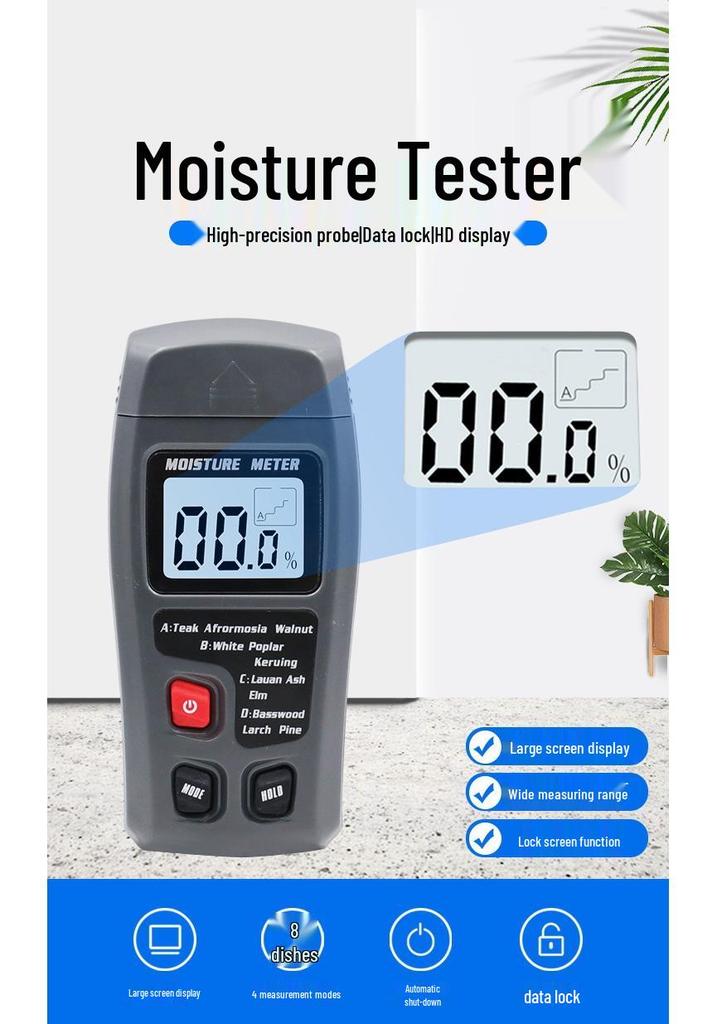Wood Moisture Tester Meter for Flooring, Cardboard & Hygrometer Dampness Measurement
